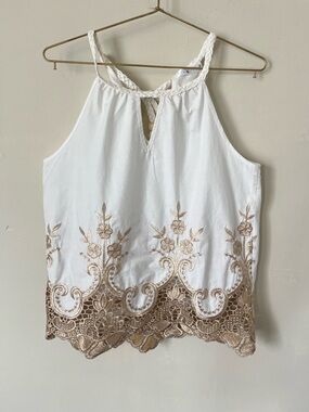 Amanda Embroidered gold floral 100% Cotton Camisole S/M